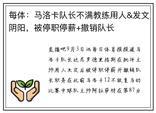 每体：马洛卡队长不满教练用人&发文阴阳，被停职停薪+撤销队长